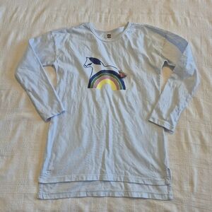 Tea Collection girls size 10 long sleeve shirt with rainbow horse design lt blue